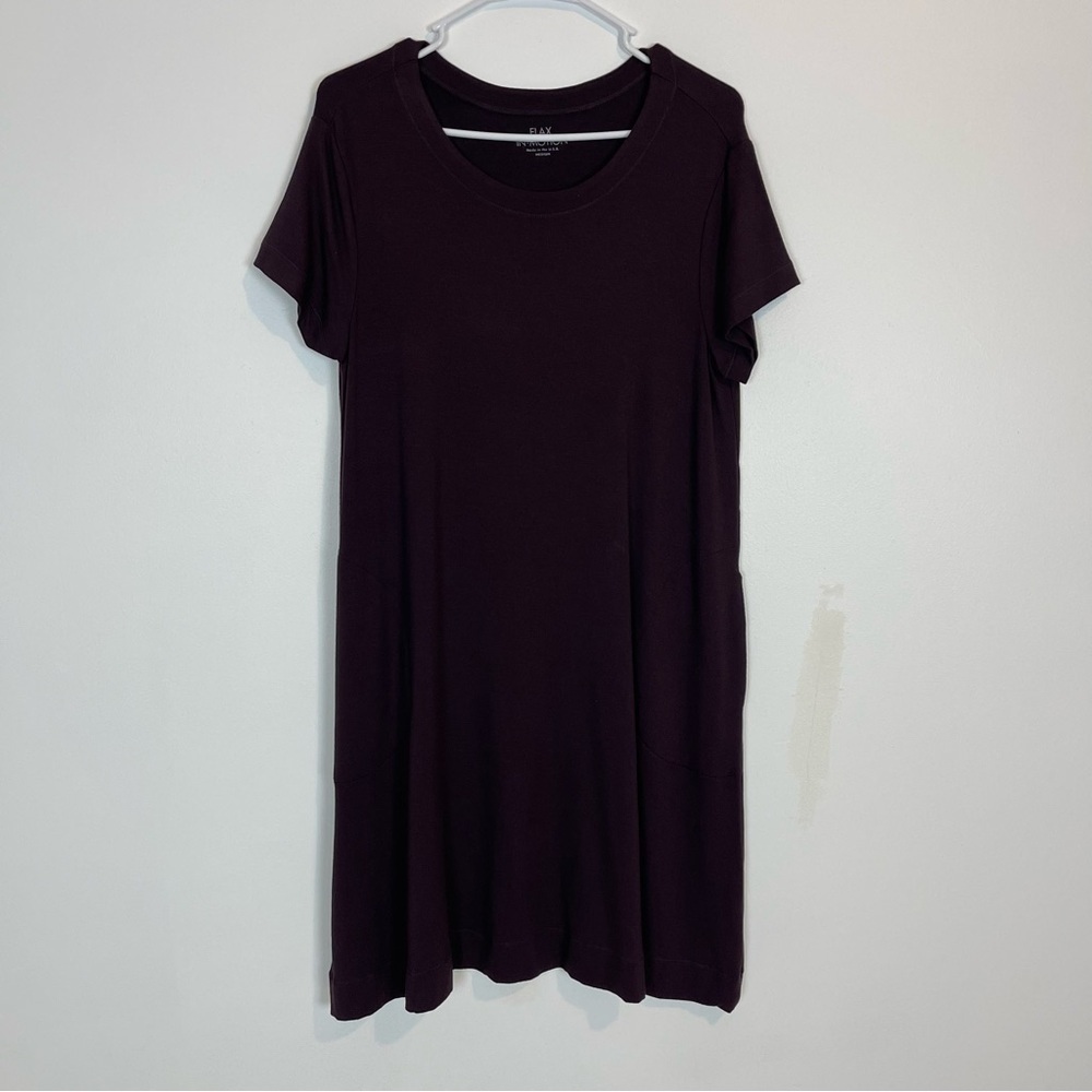 FLAX in motion t-shirt A-line dress pocket crew neck Day & Night PRUNE purple M